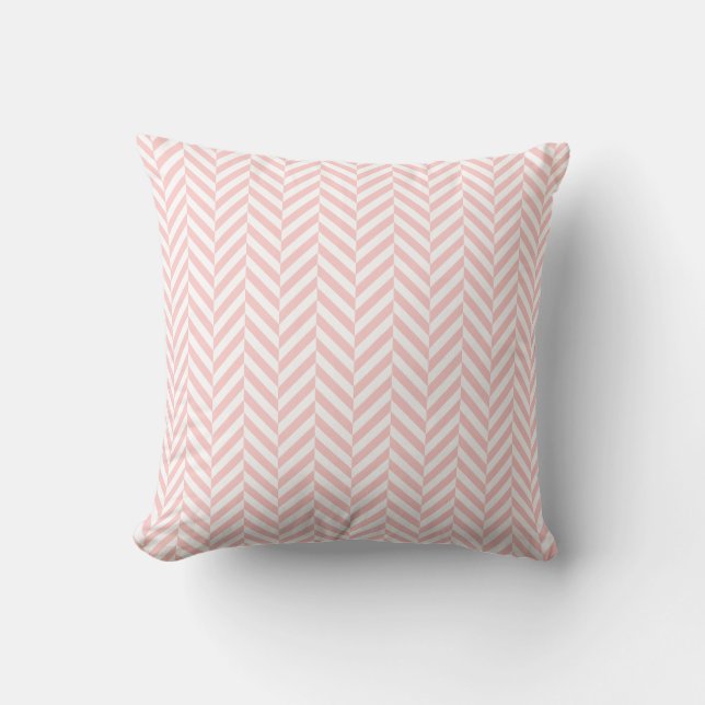 Pink White Geometric Herringbone Pattern Throw Pillow (Front)
