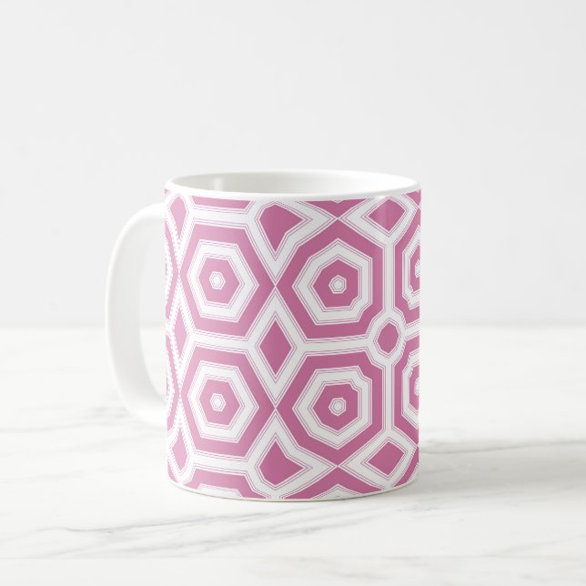 pink white geometric pattern art deco  coffee mug (Front Left)
