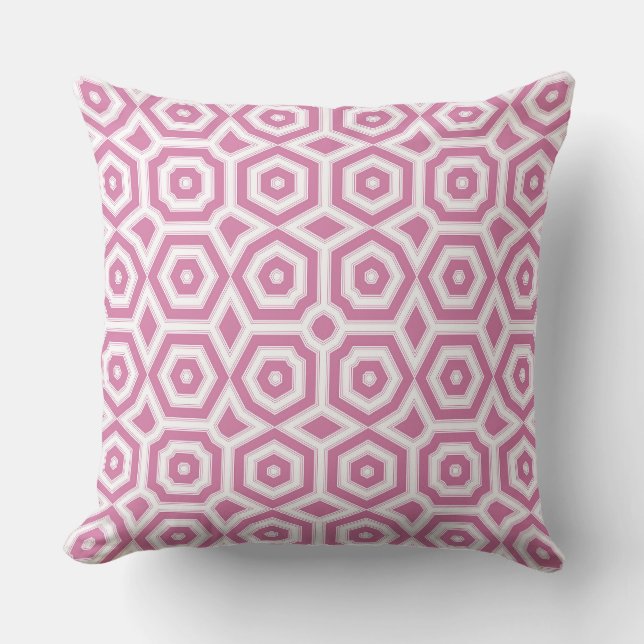 pink white geometric pattern art deco  throw pillow (Front)