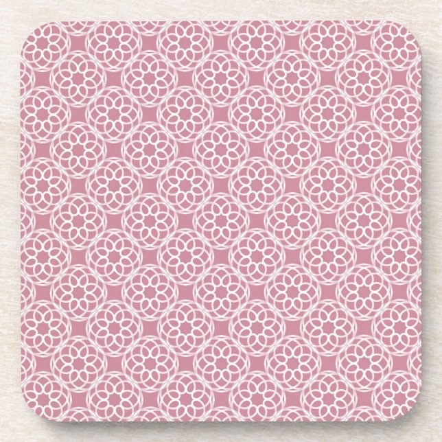 Pink White Geometric Seamless Pattern Coaster (Front)