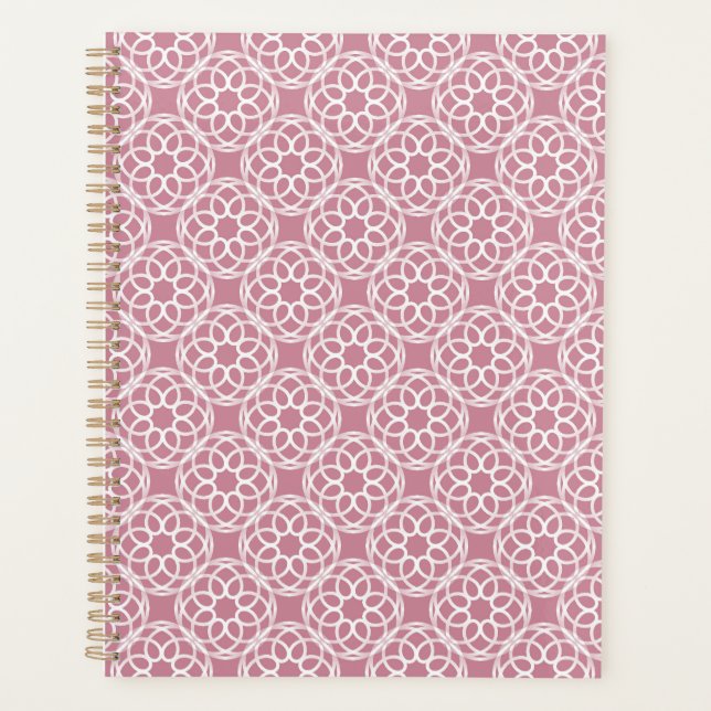Pink White Geometric Seamless Pattern Planner (Front)