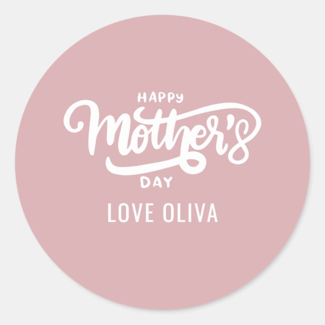 Pink White Gift Happy Mother's Day  Classic Round Sticker (Front)