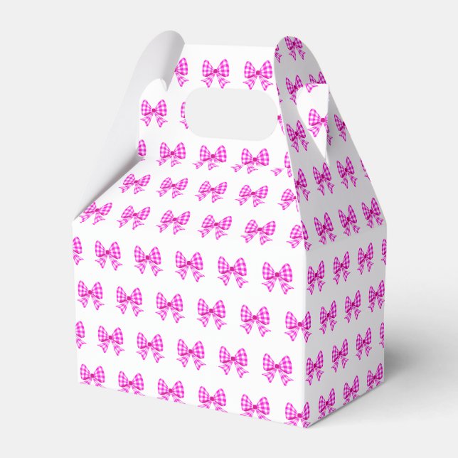 Pink-white gingham bow pattern favor box (Front Side)