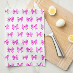 Pink-white gingham bow pattern kitchen towel