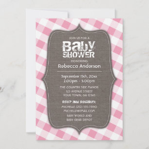 Pink & White Gingham Canvas Baby Shower Invitation