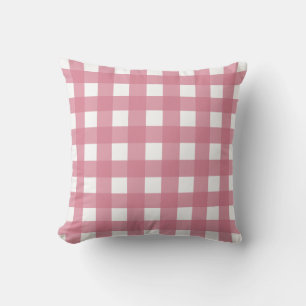 Pink White Gingham Check Plaid Throw Pillow