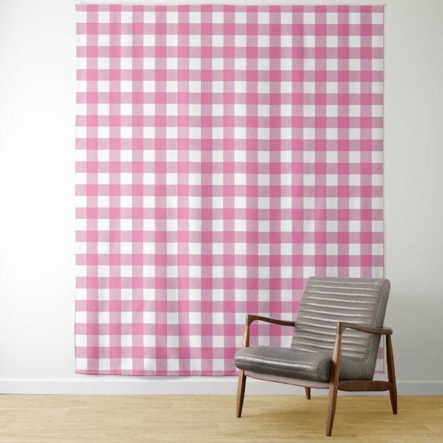 Pink & White Gingham Check Tapestry (In Situ)