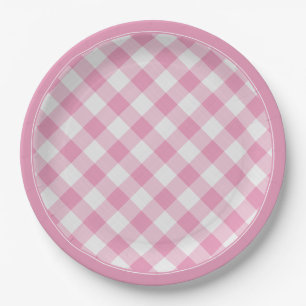 Pink/White Gingham Checks Pattern Simple Plaid Paper Plate