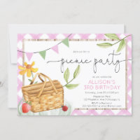 Pink white gingham Picnic Party birthday party