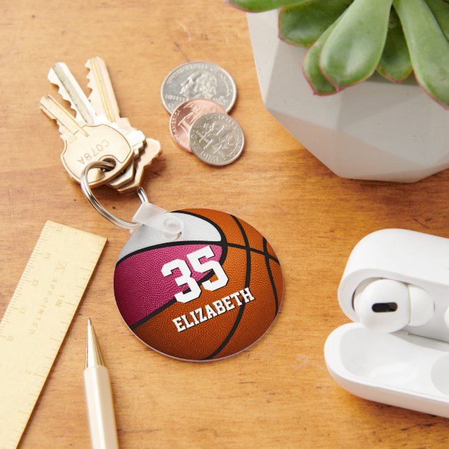 pink white girls sports realistic basketball keychain (Desk)