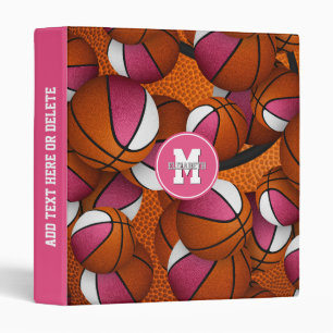 pink white girly basketballs pattern monogrammed binder