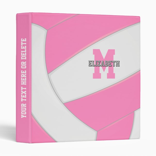 pink white girly team sports volleyball binder (Front/Spine)