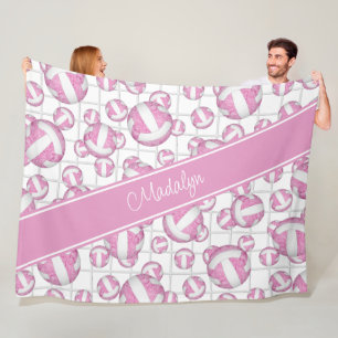 Pink white girly volleyballs pattern net accent fleece blanket