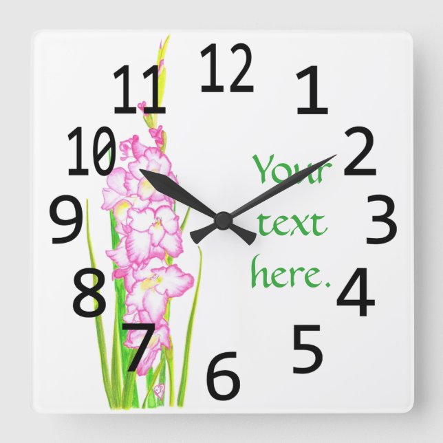 Pink White Gladiola Flowers Your Text Clocks (Front)