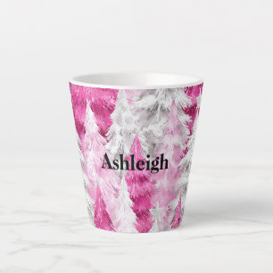Pink White Glam Christmas Trees Latte Mug