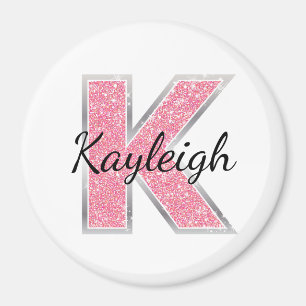Pink White Glitter letter K Magnet