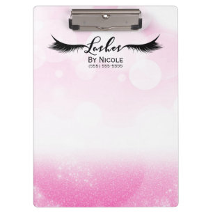 Pink White Glitter Sparkle Lashes Personalized Clipboard