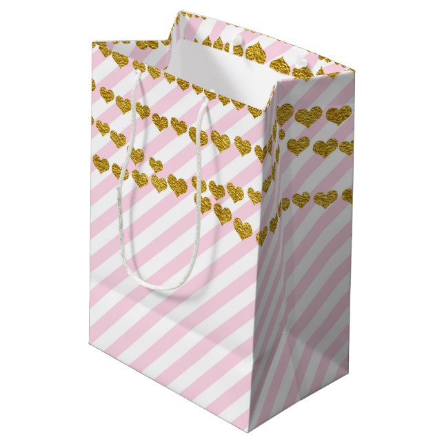 Pink & White Gold Hearts Birthday Party Gift Bag (Back Angled)