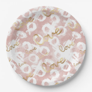 Pink White Gold Love XO Paper Plate
