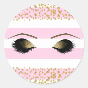 Pink White Gold Makeup Eyelashes Beauty Party Classic Round Sticker