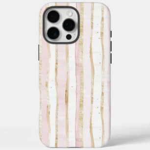 Pink White Gold Stripes iPhone 16 Pro Max Case
