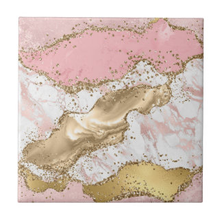Pink White Golden Mauve Glitter Marbled Agate Tile