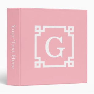 Pink White Greek Key Frame #2 Initial Monogram Binder