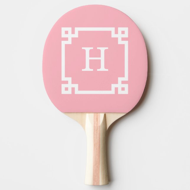 Pink White Greek Key Frame #2 Initial Monogram Ping Pong Paddle (Front)