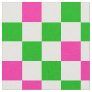 Pink White Green Chequered Design  Fabric