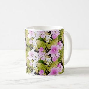 Pink White Green Floral Pattern Background Coffee Mug