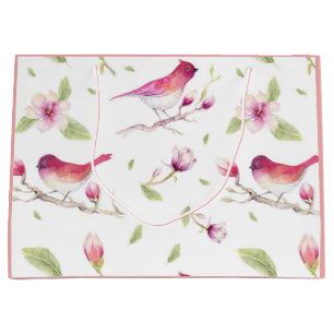 Pink white green pastels nature birds magnolia large gift bag