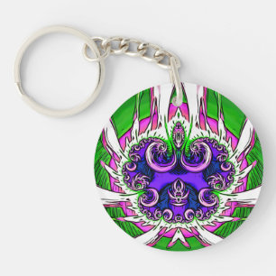 Pink White Green Purple Abstract Fractal ~  Keychain