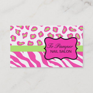 Pink, White & Green Zebra & Cheetah Skin Custom Business Card