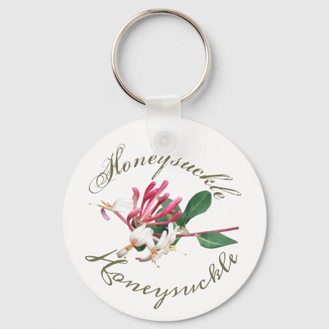 Pink White Greenery Pretty Honeysuckle Keychain (Front)