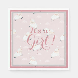 Pink White Grey Baby Lambs - It's a Girl! Napkin
