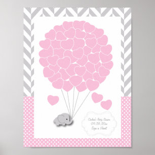 Pink, White, Grey Elephant Baby Shower 2 - Guest Poster