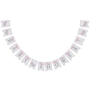 Pink, White Grey Elephant Baby Shower Bunting Flags