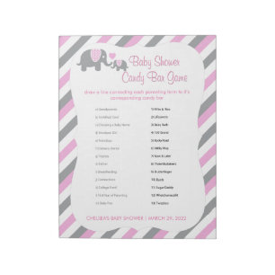 Pink, White & Grey Elephant Baby Shower - Game 2 Notepad