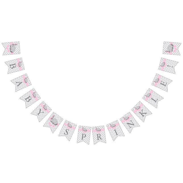 Pink, White Grey Elephant Baby Sprinkle Bunting Flags (All)