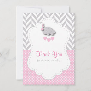 Pink, White Grey 🐘 Elephant Thank You Card