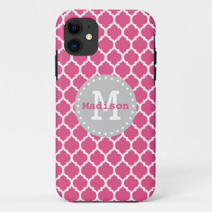 Pink White Grey Moroccan Lattice Monogram iPhone 11 Case