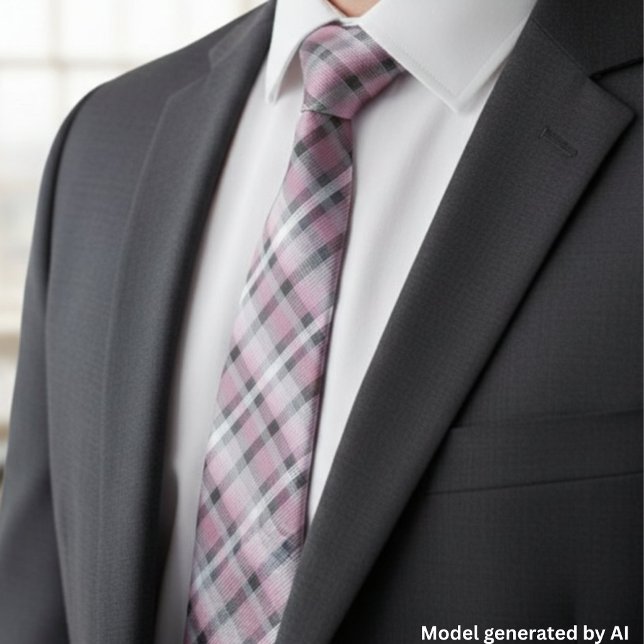 Pink White Grey Plaid Pattern – Trendy Tartan  Tie (Creator Uploaded)