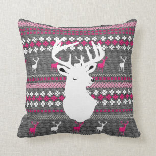 Pink White Grey Stag Deer Trendy Modern Pillows