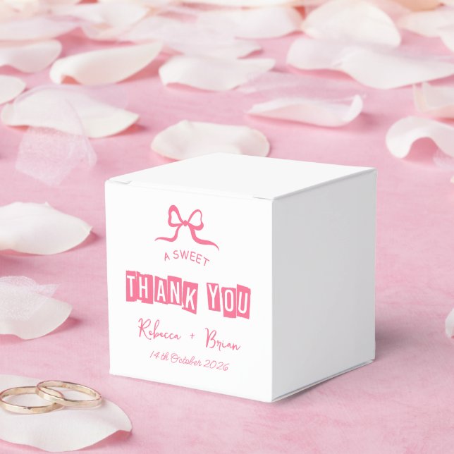 Pink & White Hand Drawn Bow Sketch Wedding Favor Box (Wedding)