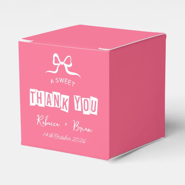 Pink & White Hand Drawn Bow Sketch Wedding Favor Box (Front Side)