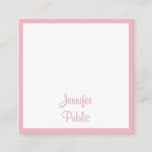 Pink White Handwritten Script Template Elegant Top Square Business Card