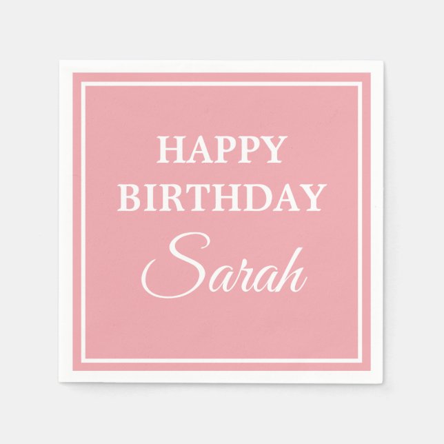 Pink White Happy Birthday Napkin (Front)