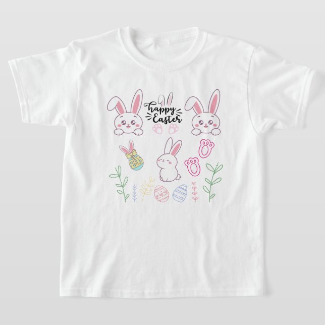 Pink & White "Happy Easter" Bunny T-Shirt (Laydown)