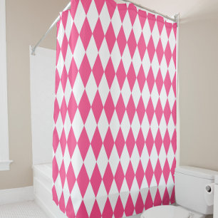 Pink White Harlequin Diamonds Checkers Design 