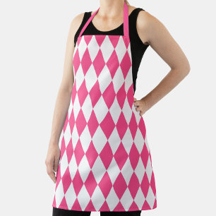 Pink White Harlequin Diamonds Checkers Design Apron